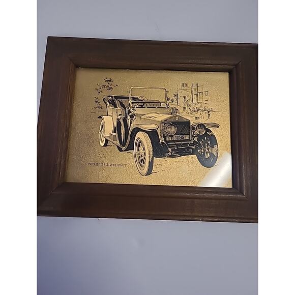 Gold Colored Prints Pictures 1915 Ford Model T 1909 Rolls Royce Framed Man Cave - Picture 10 of 11